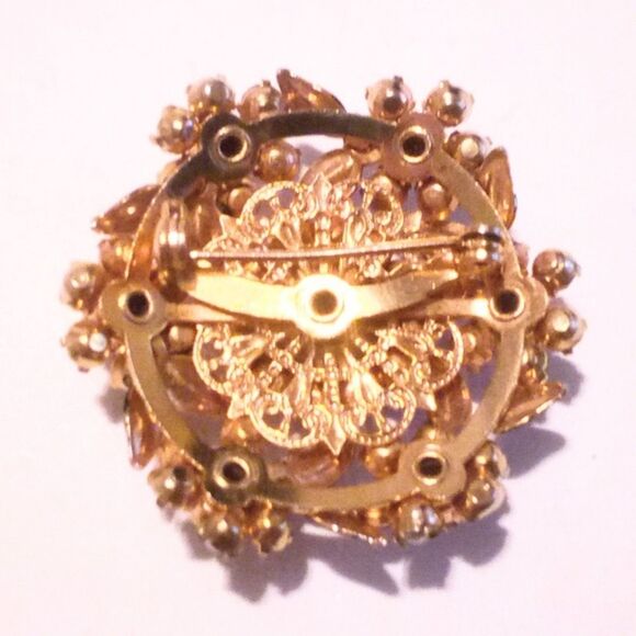 Vintage Gold Tone Rhinestone Flower Cluster Brooch - Picture 4 of 5